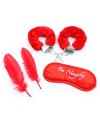 Kit coquin 4 pièces : Menottes, 2 plumes et masque rouge - 332400005