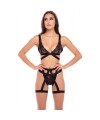 Ensemble 3  pièces soutien-gorge, string et porte jarretelles - REN53022-BLK