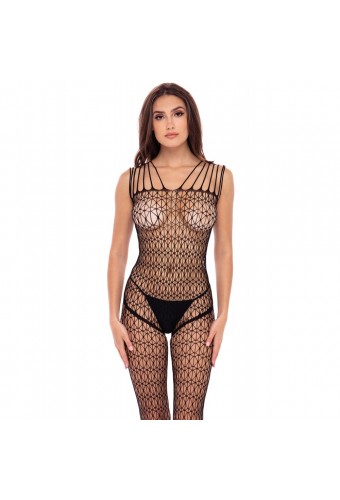 Bodystocking large maille ouvert à l'entrejambe - REN7095-BLK