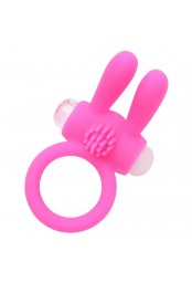 Anneau vibrant silicone rose avec oreilles de lapin - COR-003PNK