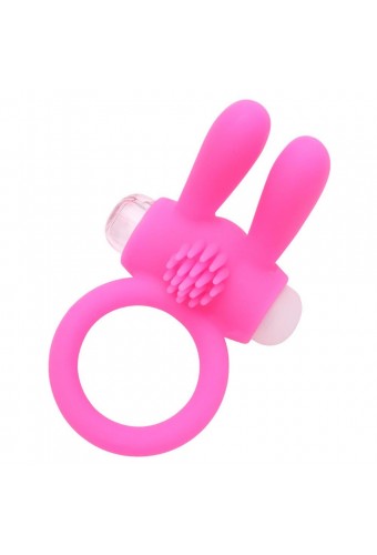 Anneau vibrant silicone rose avec oreilles de lapin - COR-003PNK