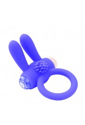 Anneau vibrant silicone bleu avec oreilles de lapin - COR-003BLU