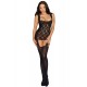 Bodystocking noir dentelle effet guêpières large décolleté et bas sexy - DG0144BLK