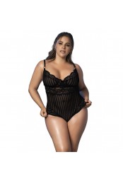 Body dentelle noire,  rayé en dentelle et fine résille - MAL8631XBLK