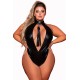 Body en simili cuir grande taille, extensible avec col clouté et fouet - DG12450XBLK