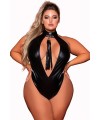 Body en simili cuir grande taille, extensible avec col clouté et fouet - DG12450XBLK