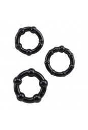 Pack 3 cockring noir avec billes - COR005BLK