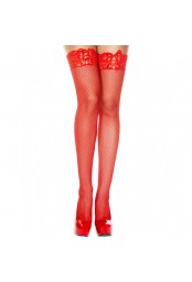 Bas rouges  fine résille jarretières dentelle avec laçage 