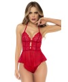 Body rouge effet babydoll et string assorti - MAL7445RED