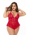 Body rouge grande taille effet babydoll et string assorti - MAL7445XRED