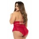 Body rouge grande taille effet babydoll et string assorti - MAL7445XRED