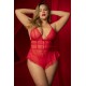 Body rouge grande taille effet babydoll et string assorti - MAL7445XRED