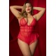 Body rouge grande taille effet babydoll et string assorti - MAL7445XRED