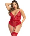 Body rouge grande taille avec porte jarretelles - MAL8724XRED