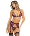 Ensemble 3 pièces violet comprenant Soutien gorge, porte jarretelles et string - REN53029-PUR