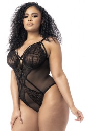 Body sexy noir, grande taille, avec jarretelles détachables - MAL8754XBLK