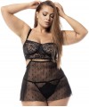 Ensemble lingerie résille, grande taille, noir 2 en 1 - MAL7492XBLK