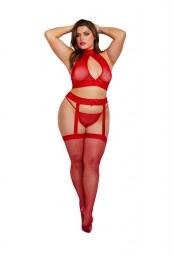 Ensemble résille grande taille, rouge 3 pièces - DG0375XRED