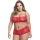 Ensemble lingerie, grande taille,  rouge top bustier et shorty dentelle   - MAL206XRED