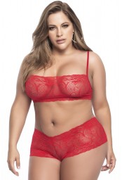 Ensemble lingerie, grande taille,  rouge top bustier et shorty dentelle   - MAL206XRED