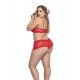 Ensemble lingerie, grande taille,  rouge top bustier et shorty dentelle   - MAL206XRED