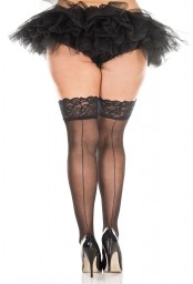 Bas grande taille noirs coutures et jarretières dentelle 