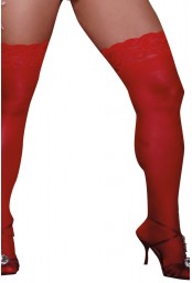 Bas rouges grande taille nylon autofixants jarretières dentelle - DG0005XRED