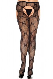Collant grande taille nylon noir effet porte-jarretelles fantaisie avec noeuds 