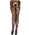 Collant grande taille nylon noir effet porte-jarretelles fantaisie avec noeuds - MH933XBLK
