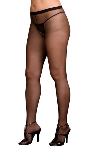 Collant noir grande taille nylon ouverture à l'entre-jambes et sur les fesses - DG0082XBLK