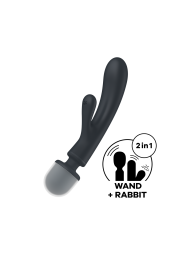 Vibromasseur rabbit et wand 2 en 1 noir USB Triple Lover Satisfyer - CC597825