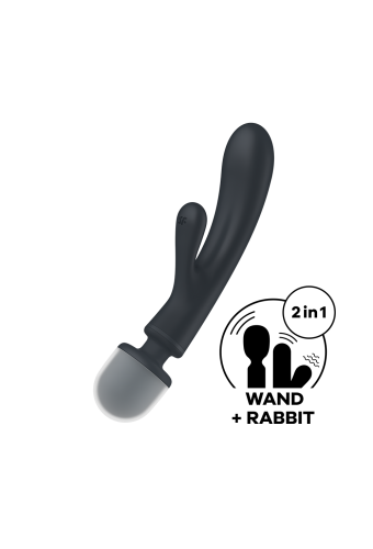 Vibromasseur rabbit et wand 2 en 1 noir USB Triple Lover Satisfyer - CC597825