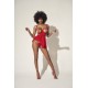 Nuisette fine résille rouge avec bonnets ouverts et string  - MAL7508RED