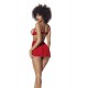 Nuisette fine résille rouge avec bonnets ouverts et string  - MAL7508RED