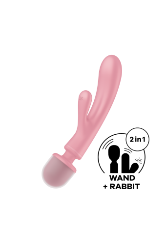 2 en 1 Vibromasseur rabbit et wand rose USB Triple Lover Satisfyer - CC597843