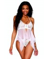 Babydoll et string en résille et dentelle blanche - DG13314WHT