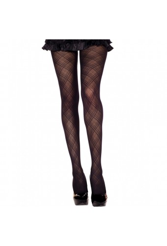 Collant nylon noir fantaisie avec croisement de lignes