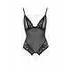 Body string en dentelle et résille noire avec perles à l'entrejambe - R2642425