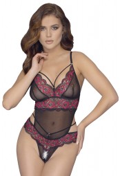 Body string en dentelle florale bicolore et résille - R2642859