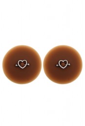 Paire de cache-tétons piercing barre coeur faux diamant peau foncée - XP004F