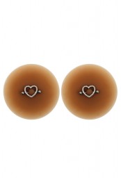Paire de cache-tétons piercing barre coeur faux diamant peau métisse - XP004M