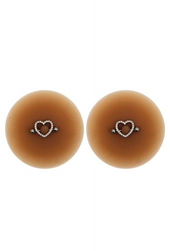 Paire de cache-tétons piercing barre coeur faux diamant peau métisse - XP004M