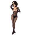 Combinaison manches longues en résille noire - MAL1102BLK