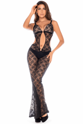 Combinaison/robe ajourée en dentelle noire - MAL1914BLK