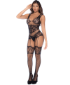 Combinaison noire en résille avec strass - MAL1132BKRH