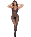 Combinaison en résille et dentelle noire et violette - MAL1122BKPU