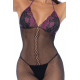 Combinaison en résille et dentelle noire et violette - MAL1122BKPU