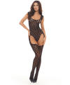 Combinaison body en résille noire avec bas intégrés - REN7116-BLK