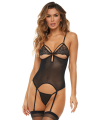Guépière porte jarretelles noire et string - REN51016-BLK
