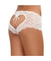 Shorty blanc de dentelle ouvert et ajouré sur les fesses forme coeur